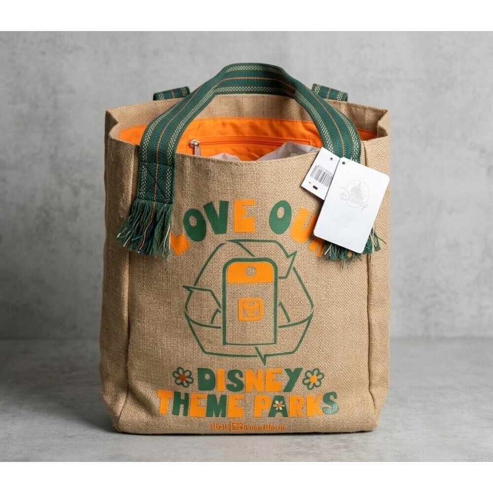 Disney Theme Parks Love Our Theme Parks Jute Tote Bag New Burlap